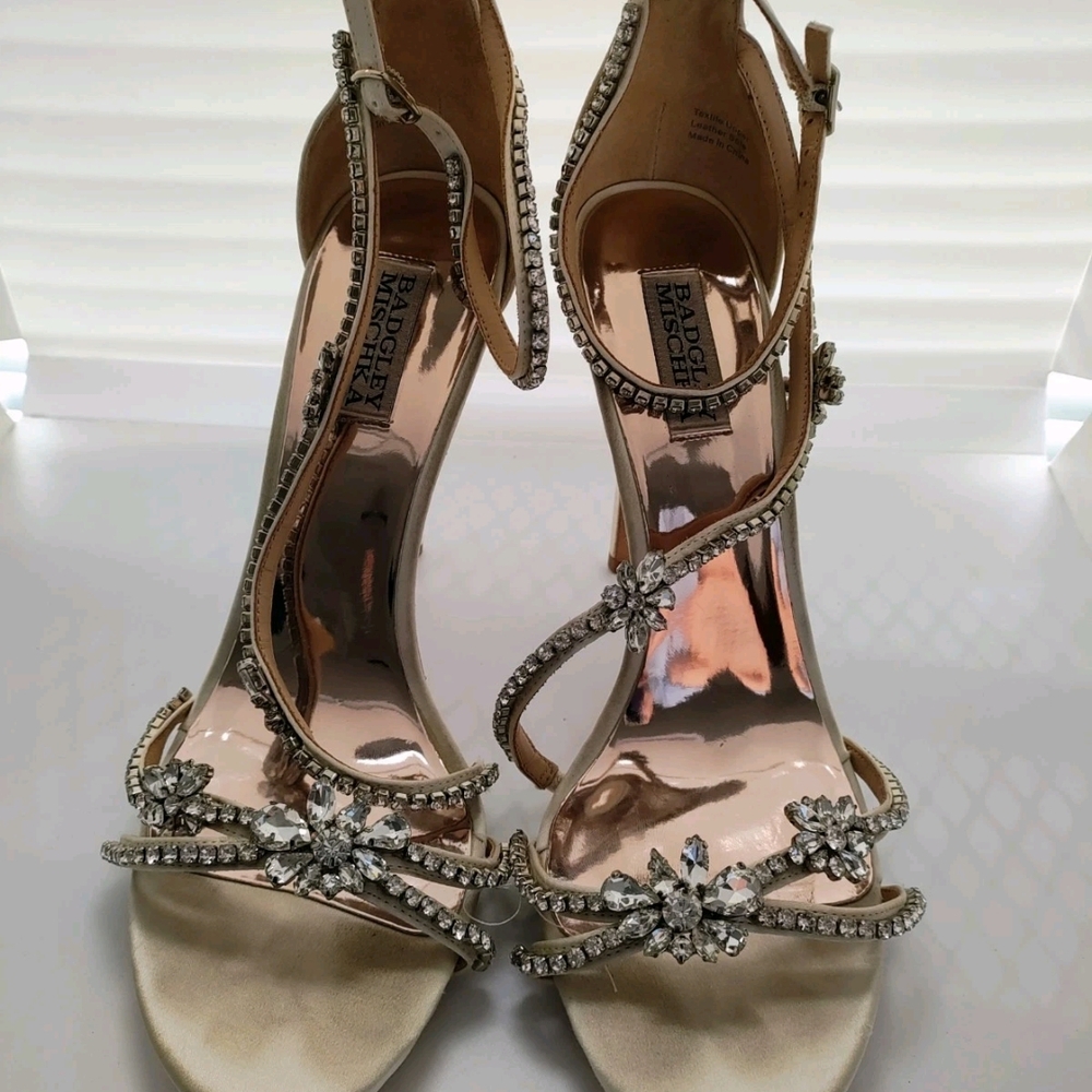 Badgley Mischka Elegant Cream Heels with Rhinestones